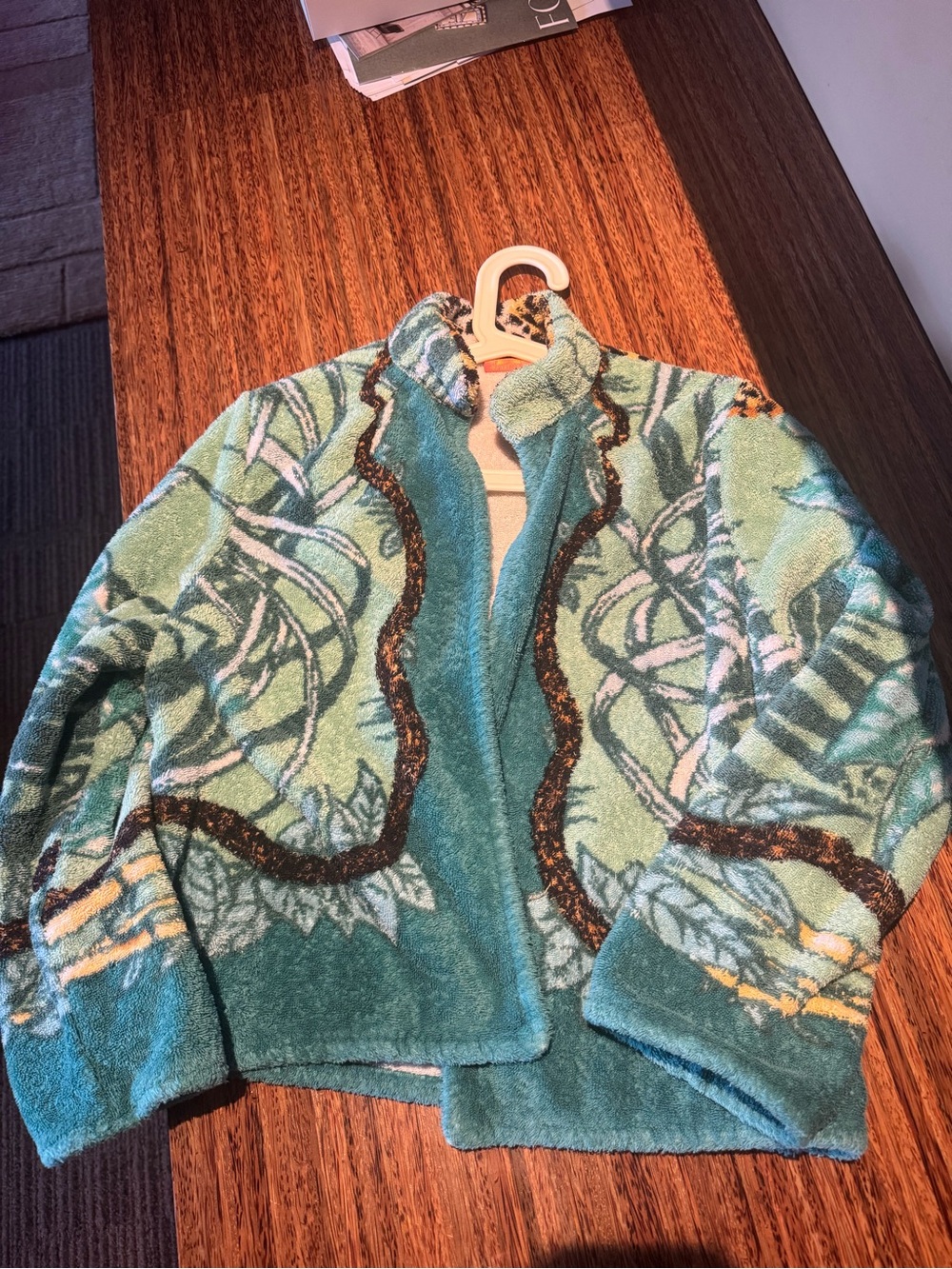 Teal Patterned Open-Front Women's Blazer Jacket